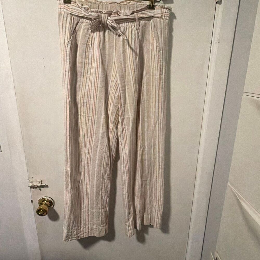 JOLT Pastel/Neutral Striped Linen Blend Paperbag Pants-M